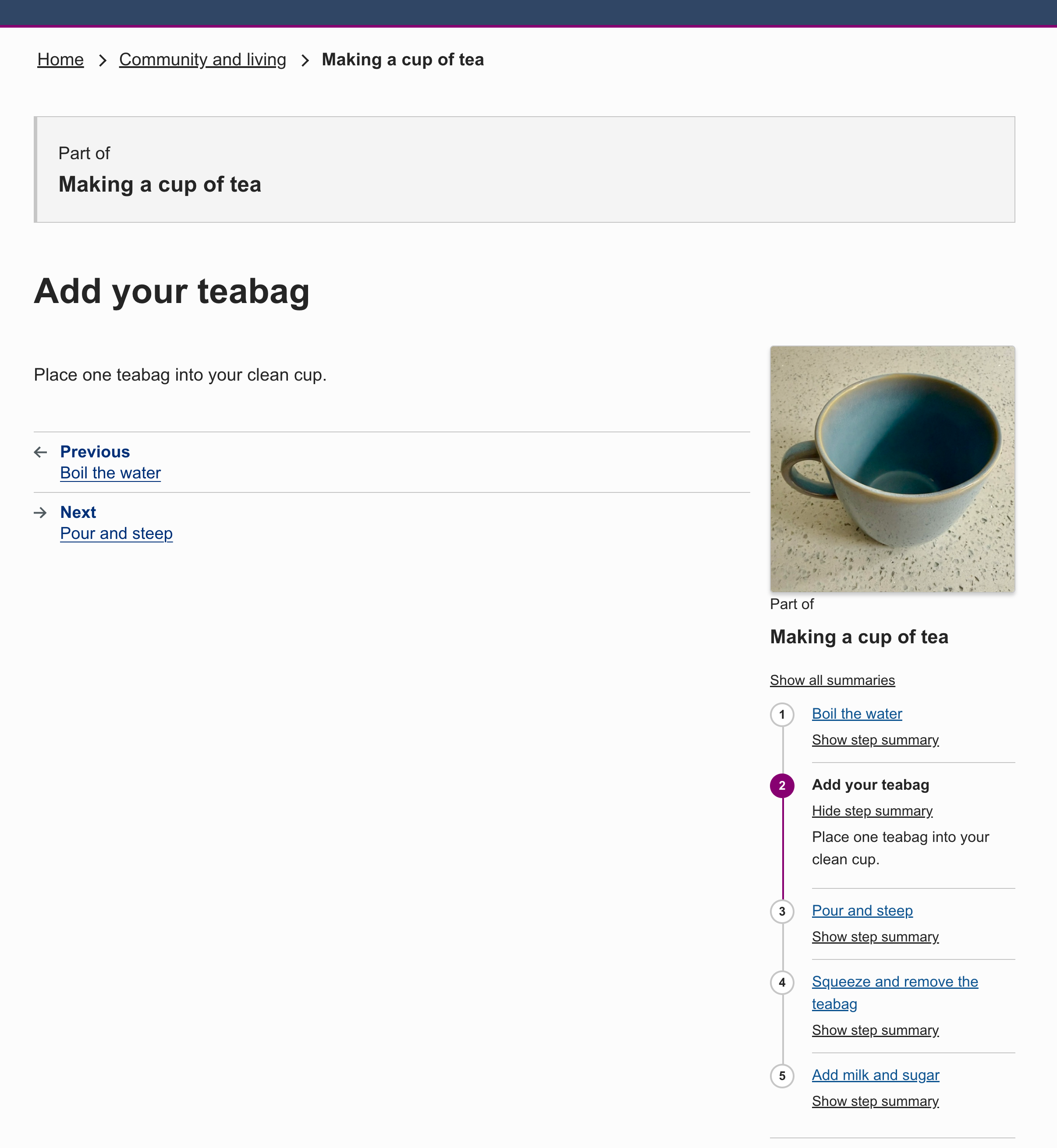 Step by step front end screenshot