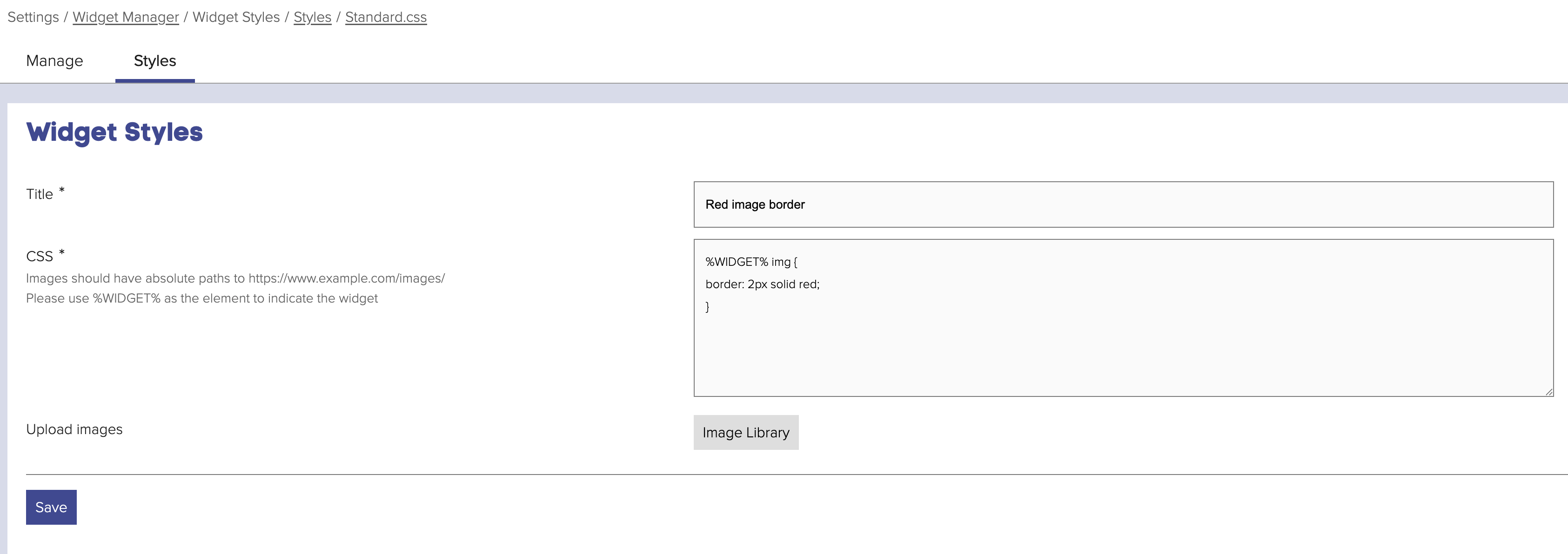 Widget style form interface