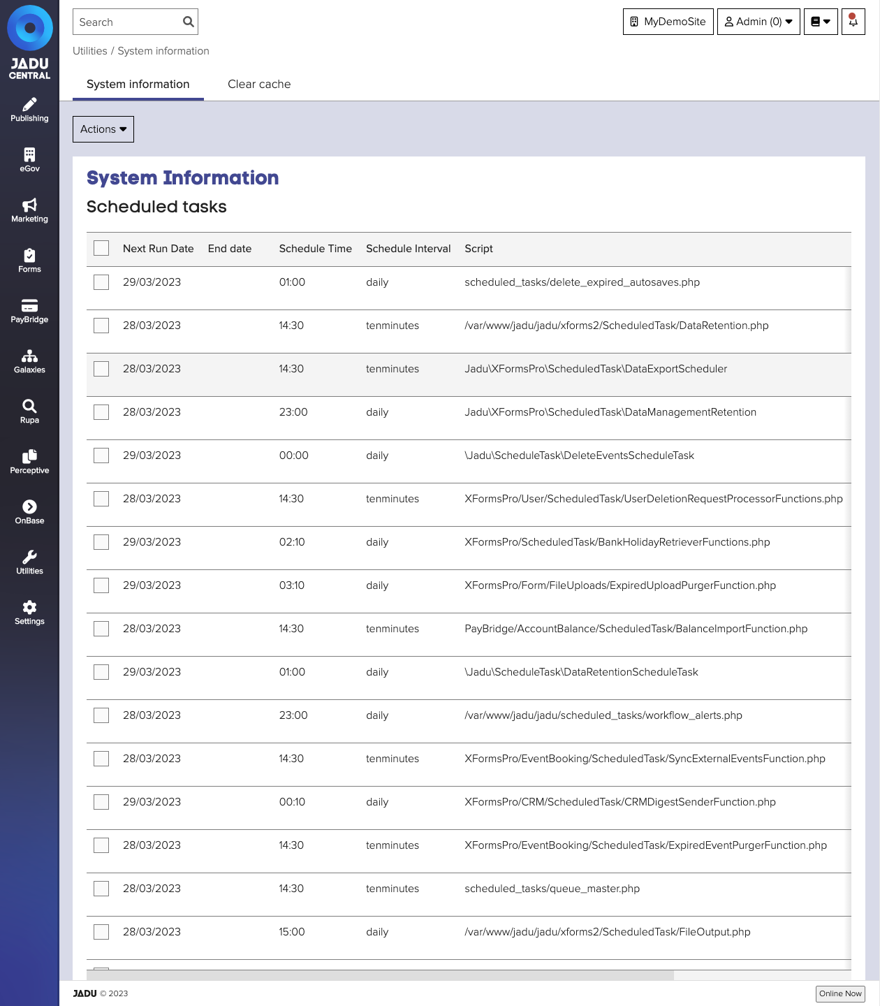 System information page