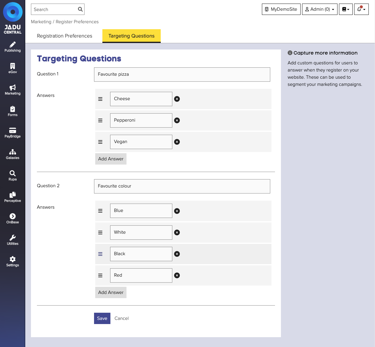 Targeting questions page