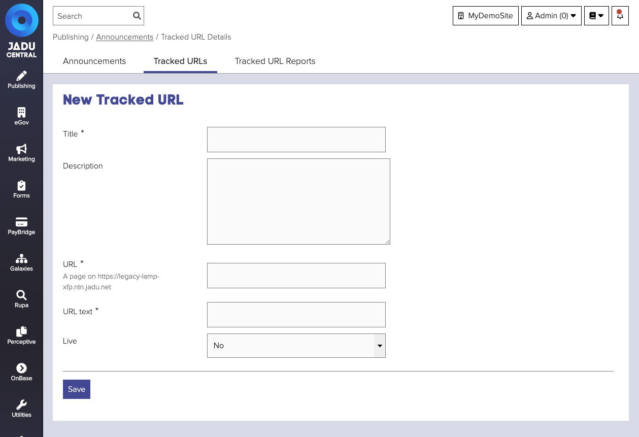 Tracked URL form