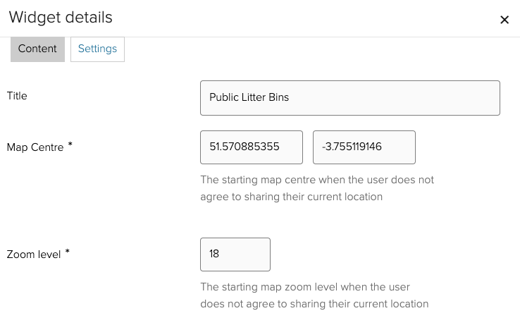 Confirm map widget settings - step 1