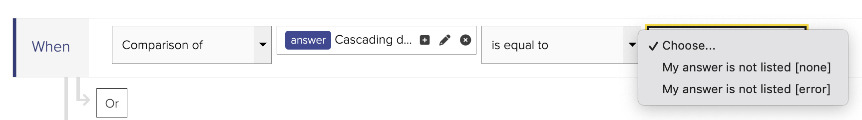 Values returned by the &quot;WorkView Cascading Dataset&quot; Component
