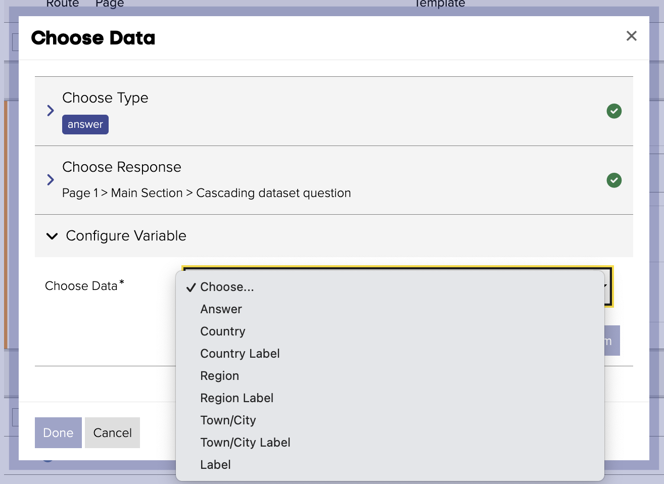 Variables provided by the &quot;WorkView Cascading Dataset&quot; Component