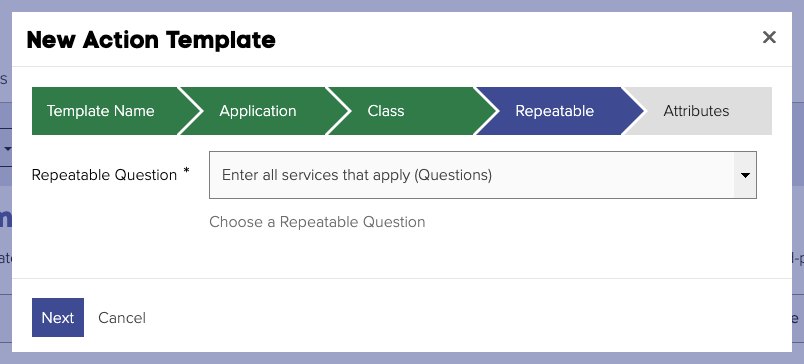 Selecting the Repeatable Question in the "WorkView: Create Multiple Objects" template