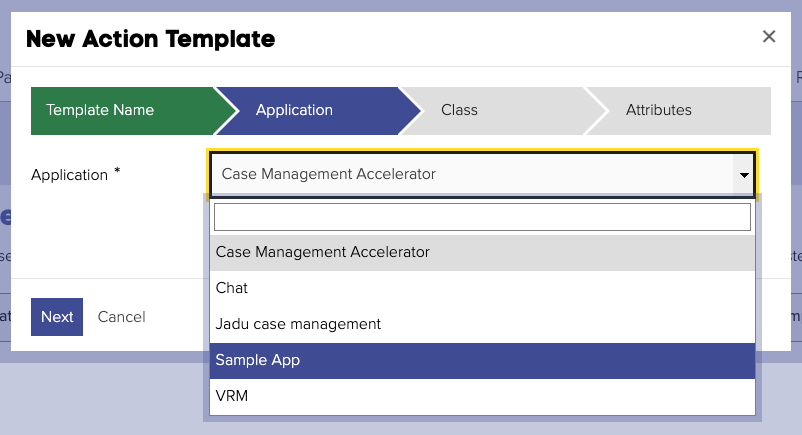 Selecting the WorkView Application in the &quot;WorkView: Update Object&quot; template