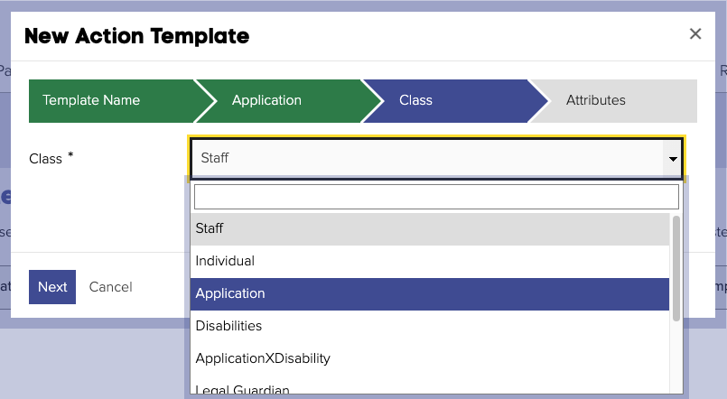 Selecting the WorkView Class in the &quot;WorkView: Create Object&quot; template