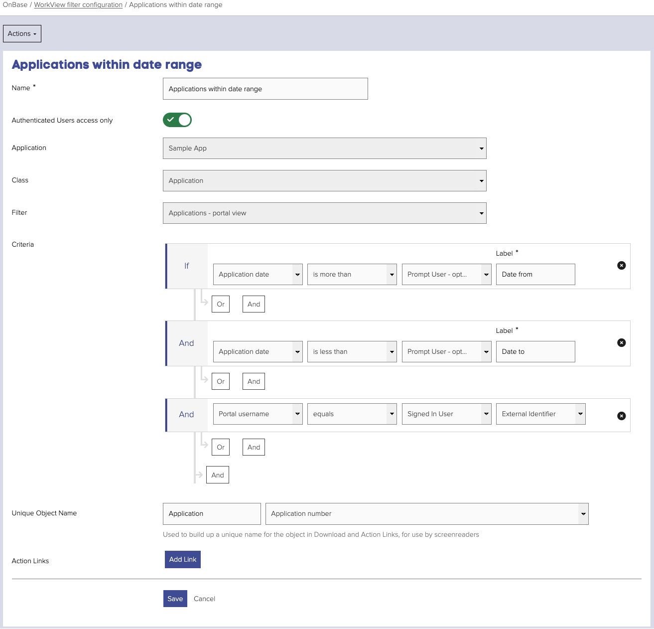 Creating a WorkView Filter Configuration