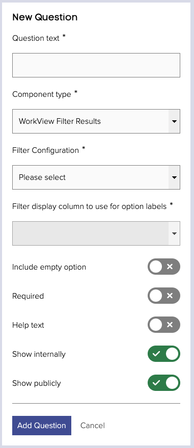 Configuring a &quot;WorkView Filter Results&quot; Component