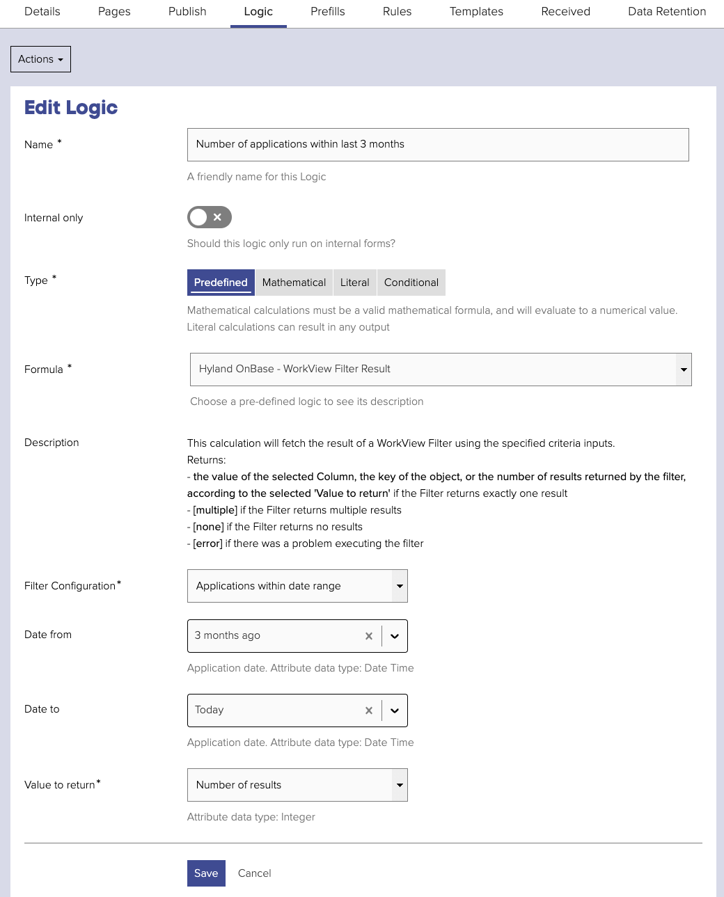 Configuring a &quot;WorkView Filter Result&quot; Form Logic