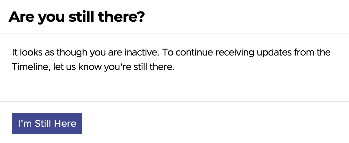 Inactivity warning on timeline