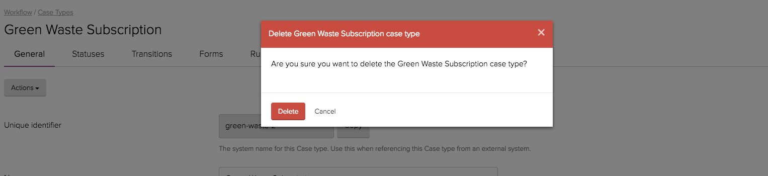 Case type deletion modal