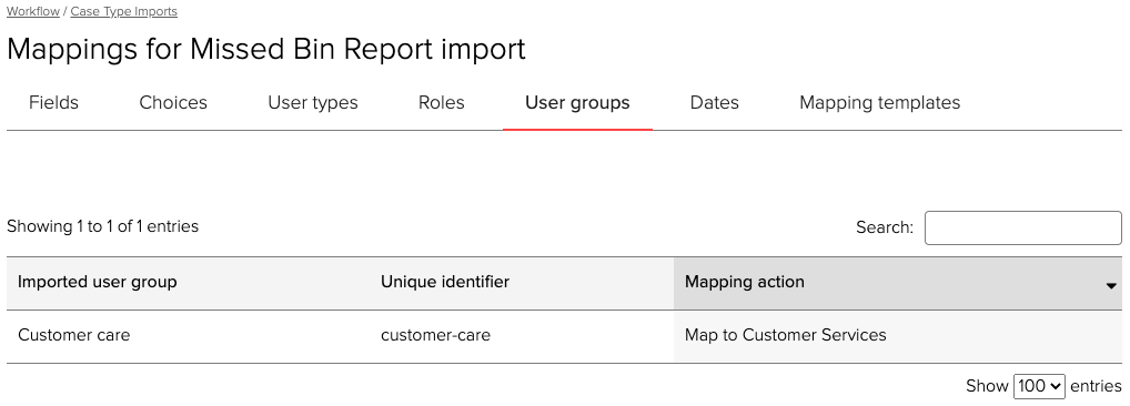 Case type import view mappings