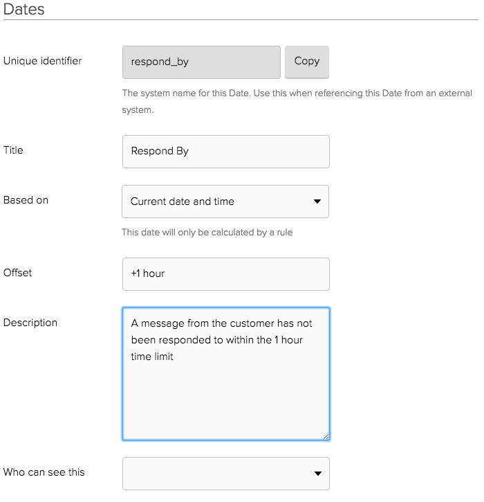 Jadu Connect 1-hour response date create form