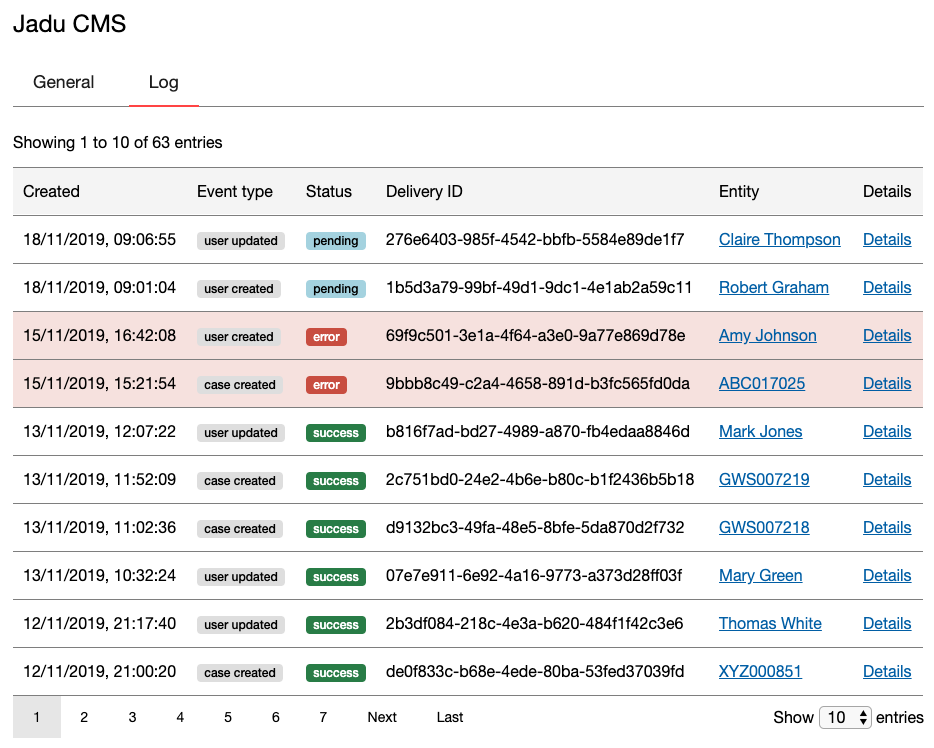 Webhook log