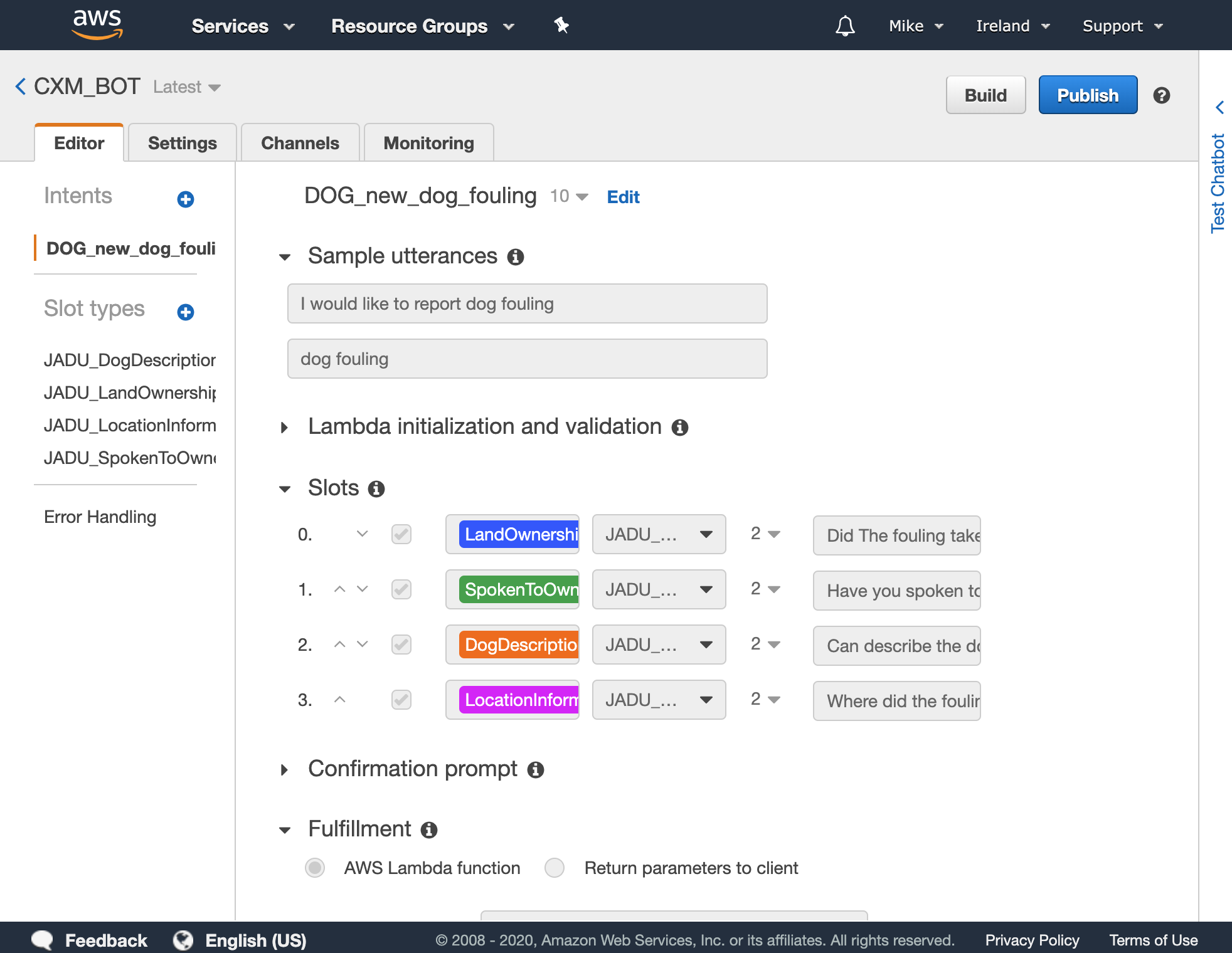 AWS Lex Dashboard