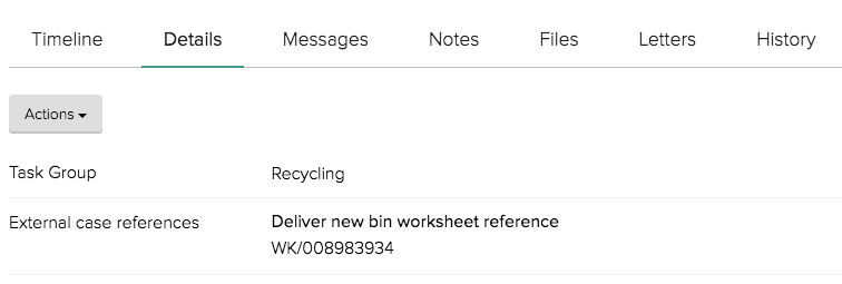 Worksheet reference displayed on case details