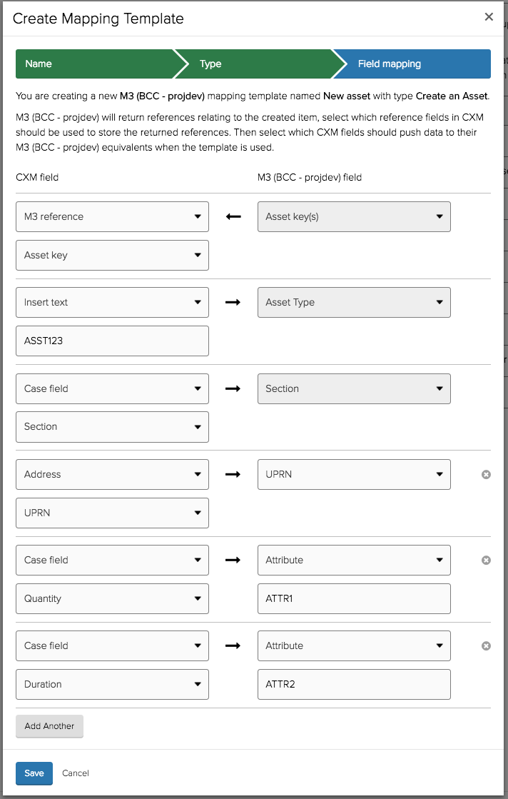 Mapping Template: Create Asset