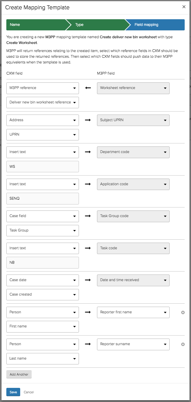 Mapping Template: Create Worksheet