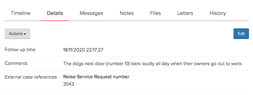 Service Request reference displayed on case details