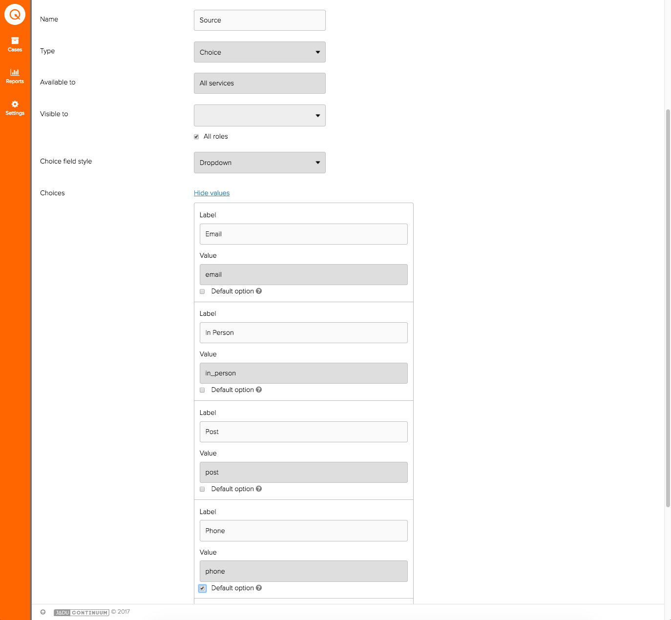 Example source field in Jadu Connect